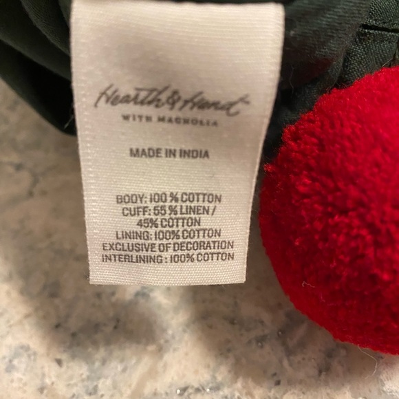 Hearth & Hand Linen Blend Plaid Stocking with Pom Pom’s - Picture 3 of 6